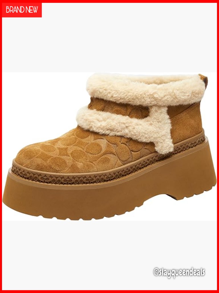 Women's Shearling Booties Suede Wool Lined Platform Clogs Winter Casual